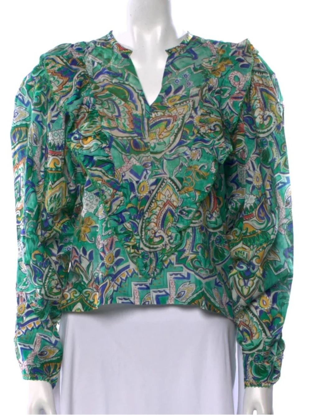 CHUFY $398 • 20.5” PTP • Ancient Burma Zeya Puff Sleeve Blouse - Picture 3 of 6